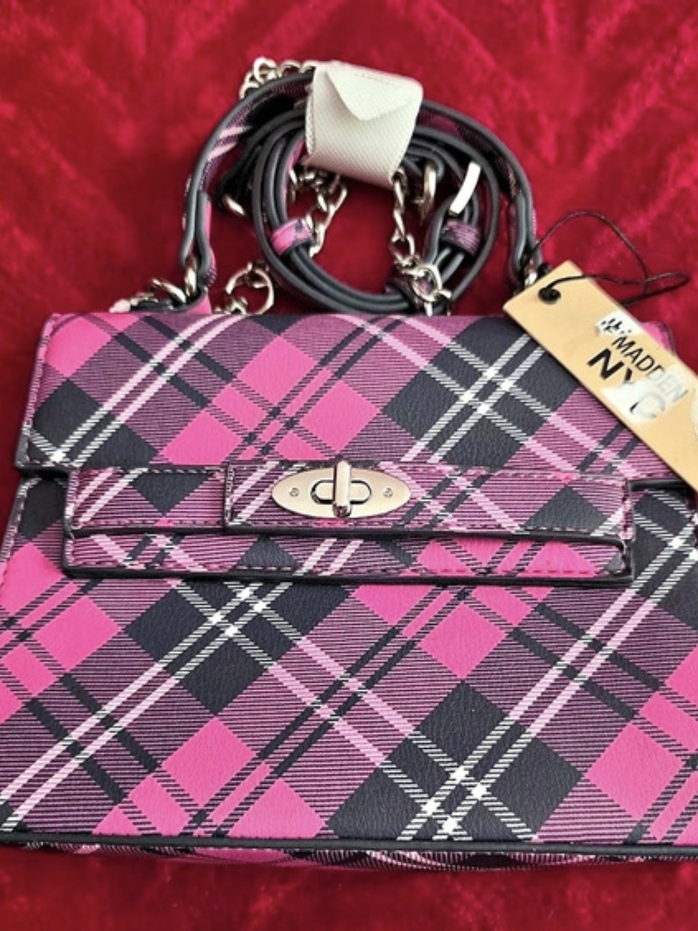 Madden NYC Plaid Shoulder Bag in Pink & Black